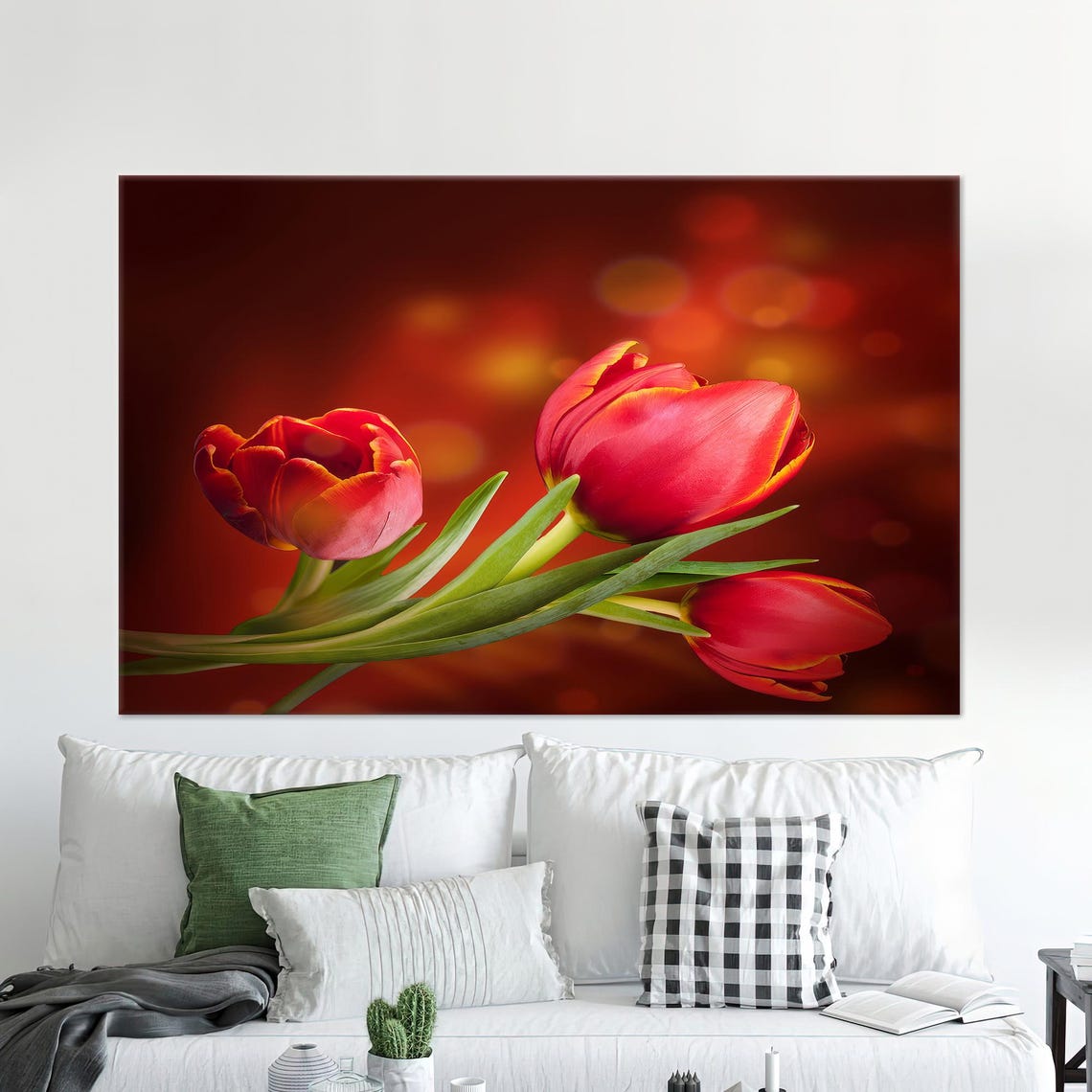 Red Tulips Dark Elegant Floral Photography Style Botanical Wall Art