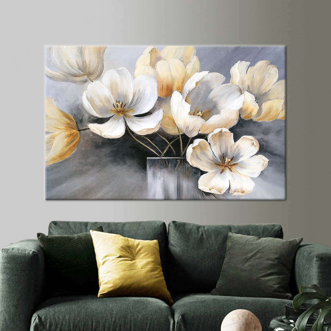 White Gold Abstract Flowers Glass Vase Gray Elegant Floral Poster