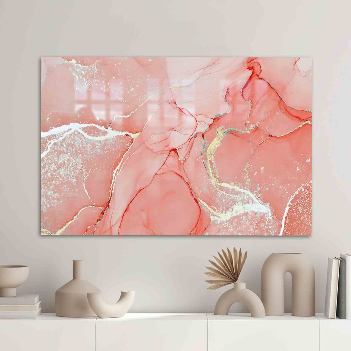 Coral And Gold Marble Shimmery Art Print