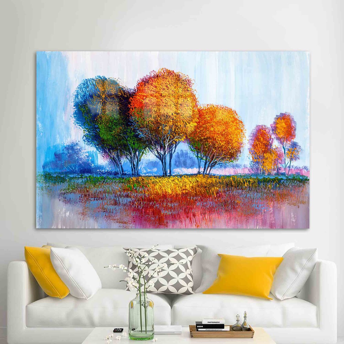 Colorful Autumn Trees By The Lake Impressionist Painting Poster