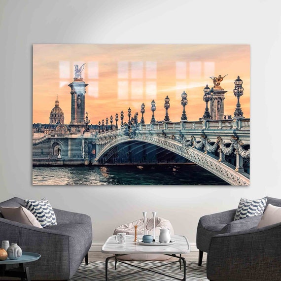 Tempered Glass Wall Decoration Mural Art Alexandre Iii Bridge City Landscape River Decor