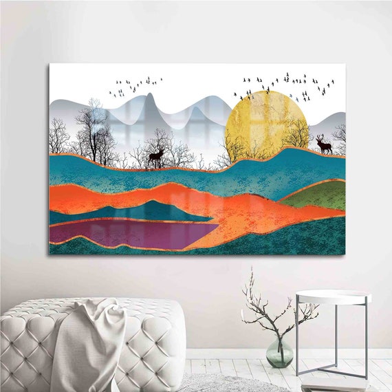 Wall Decor Glass Art Printing Colorful Abstract Landscape Luxury Decoration Forest