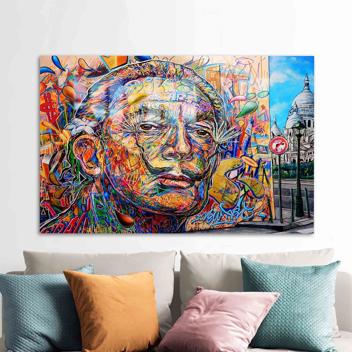 Salvador Dali Graffiti Portrait Sacre Coeur Paris Street Art Poster