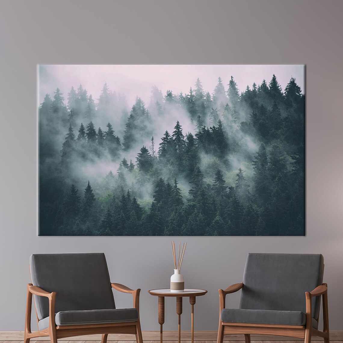 Misty Mountain Forest Landscape Art Print