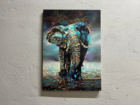 Personalized Gifts Canvas Home Decor Blue Tones Elephant Modern Art Poster