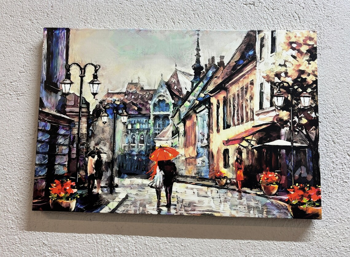 Lovers Under The Red Umbrella, Romantic City Poster