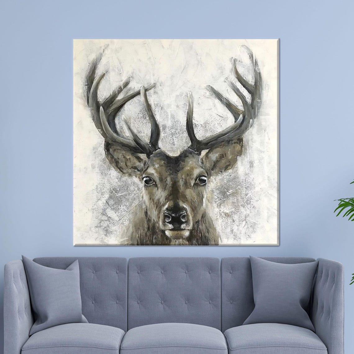 Deer Stag Portrait Majestic Antlers Neutral Tones Farmhouse Wall Art