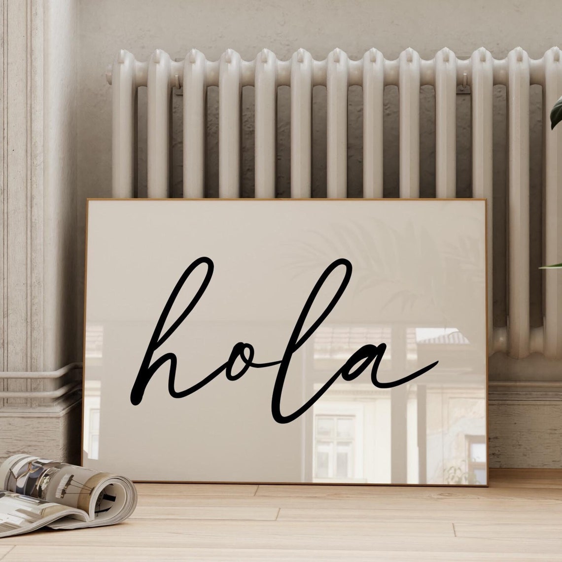 Hola Black Script Calligraphy Spanish Hello Welcome Entryway Poster - Image 3