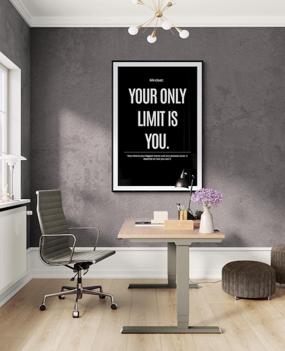 Your Only Limit Is You Mindset Black Office Motivational Quote Poster