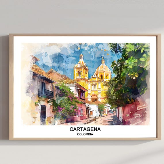 Cartagena Colombia Watercolor Print Travel Poster Art