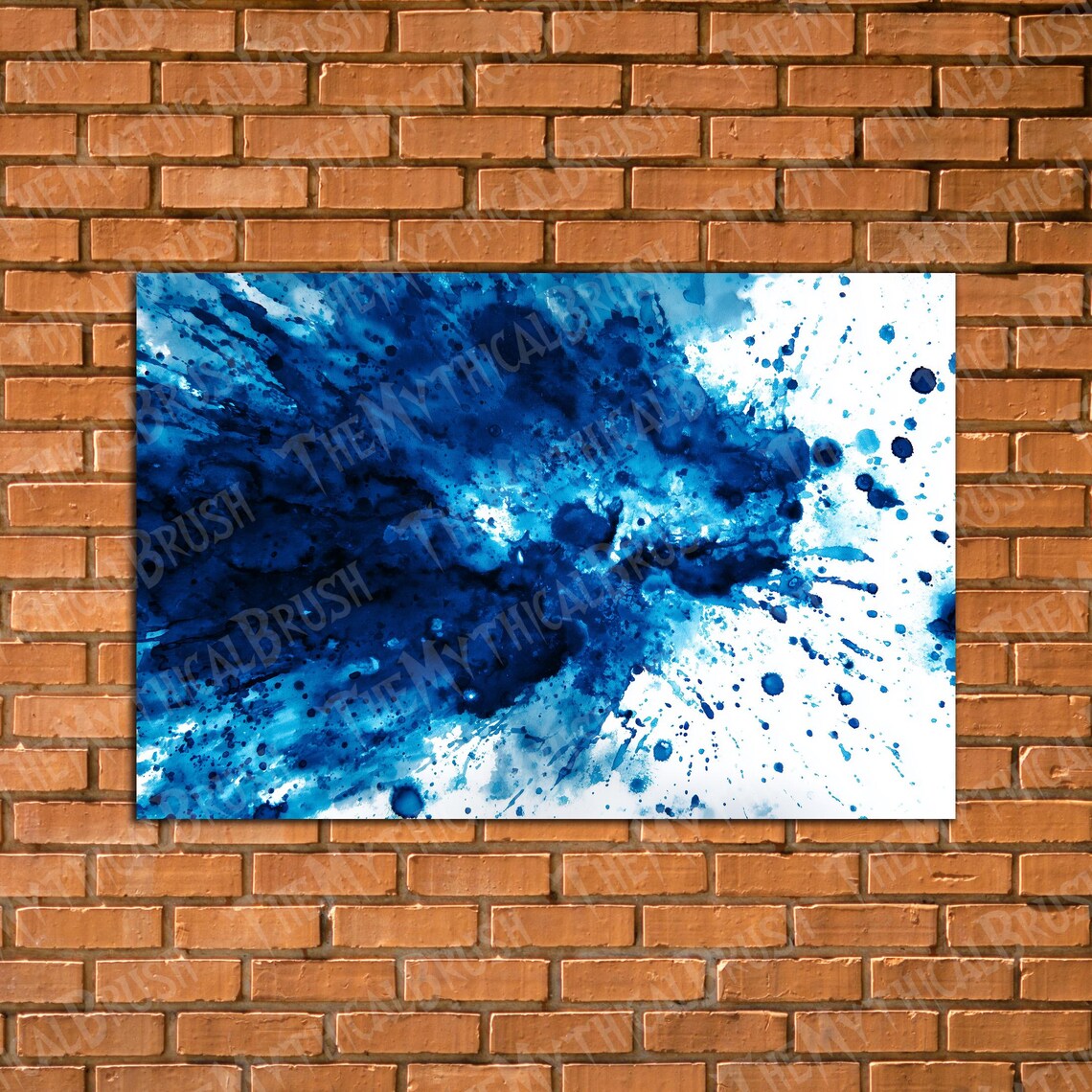 Blue Ink Splash Abstract Wall Bold Modern Poster Contemporary Paint Splatter Decor Painting Print Art