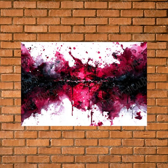 Red And Black Abstract Watercolor Poster Dripping Paint Wall Art Bold Modern Gothic Home Decor Contemporary Dark