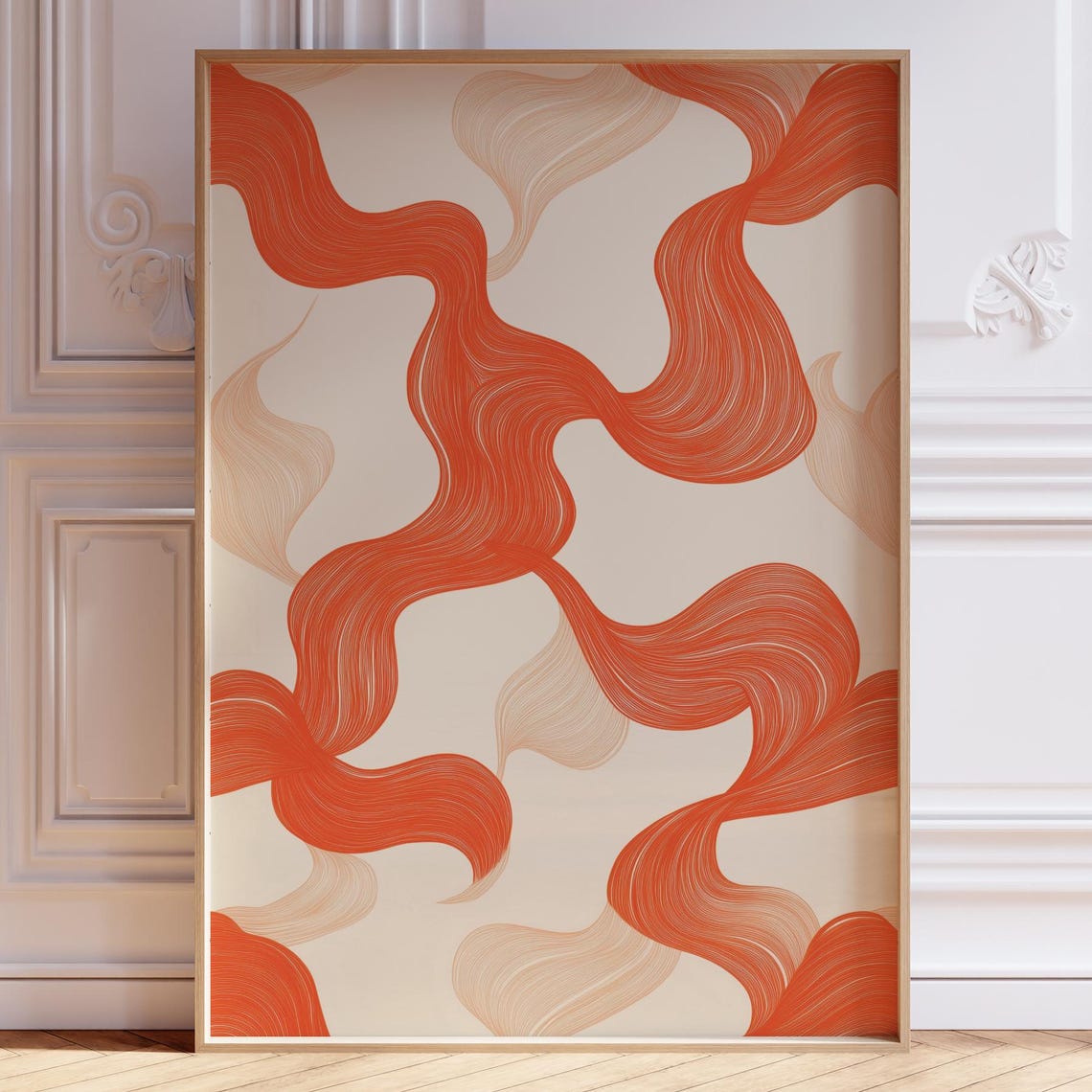 Mid Century Burnt Orange Print Modern Abstract Wall Art Decor Minimalist Living Room Waves