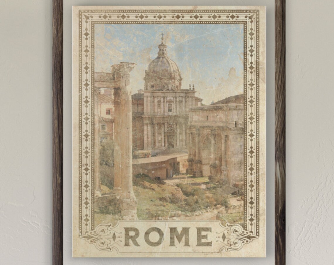 Rome Italy Roman Forum Ancient Ruins Vintage Italian Travel Poster