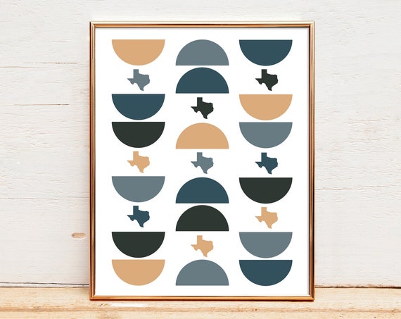 Boho Mid Century Texas Print Wall Art Modern State Decor Map Silhouette Gift