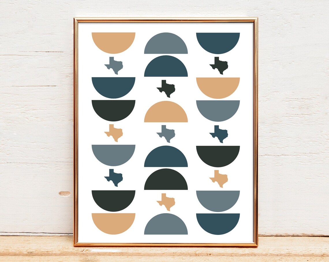 Boho Mid Century Geometric Half Circles with Texas State Poster