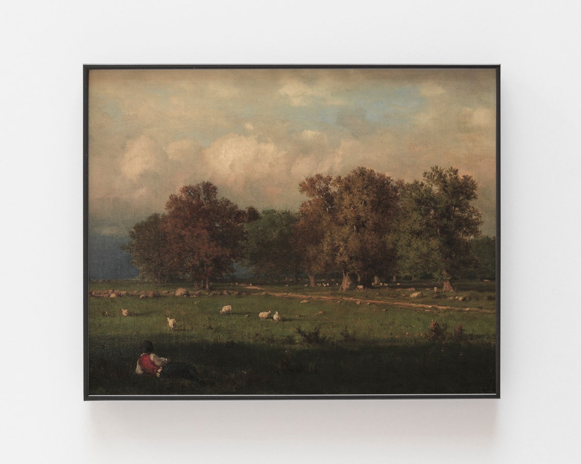 Autumn Landscape Painting Vintage Prints Shop Fall Prints Sheep Painting Vintage Art Print Landscape Painting Vintage Landscape Art