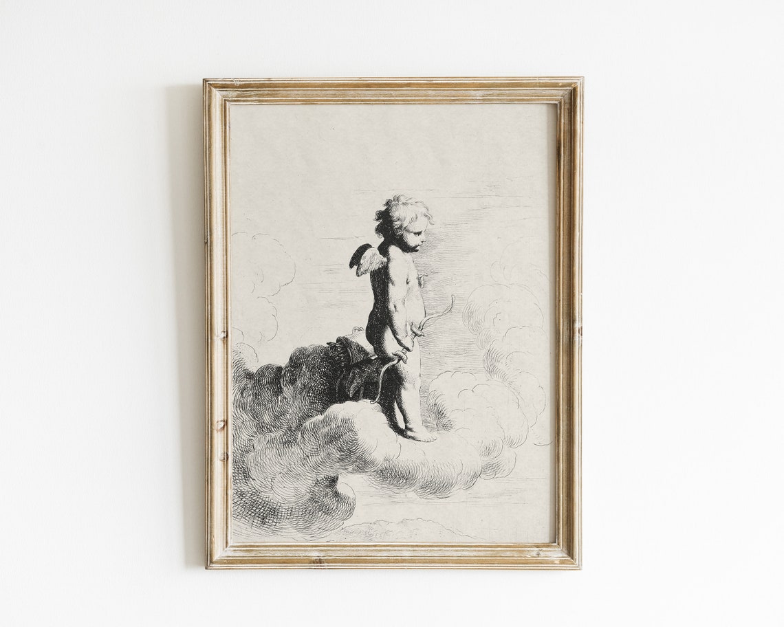 Vintage Cupid Valentine Decor, Antique Figure Art Print