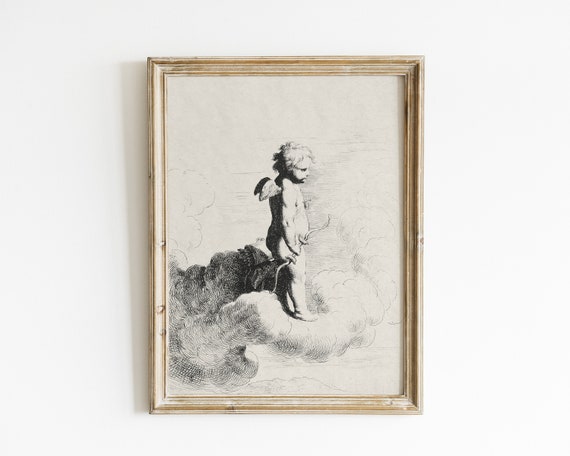 Vintage Cupid Valentine Decor, Antique Figure Art Print