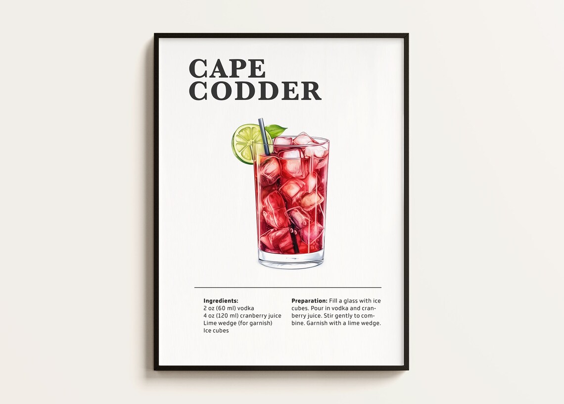 Cape Codder Cocktail Poster, Bar Kitchen Art Print