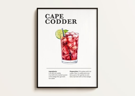 Cape Codder Cocktail Poster, Bar Kitchen Art Print