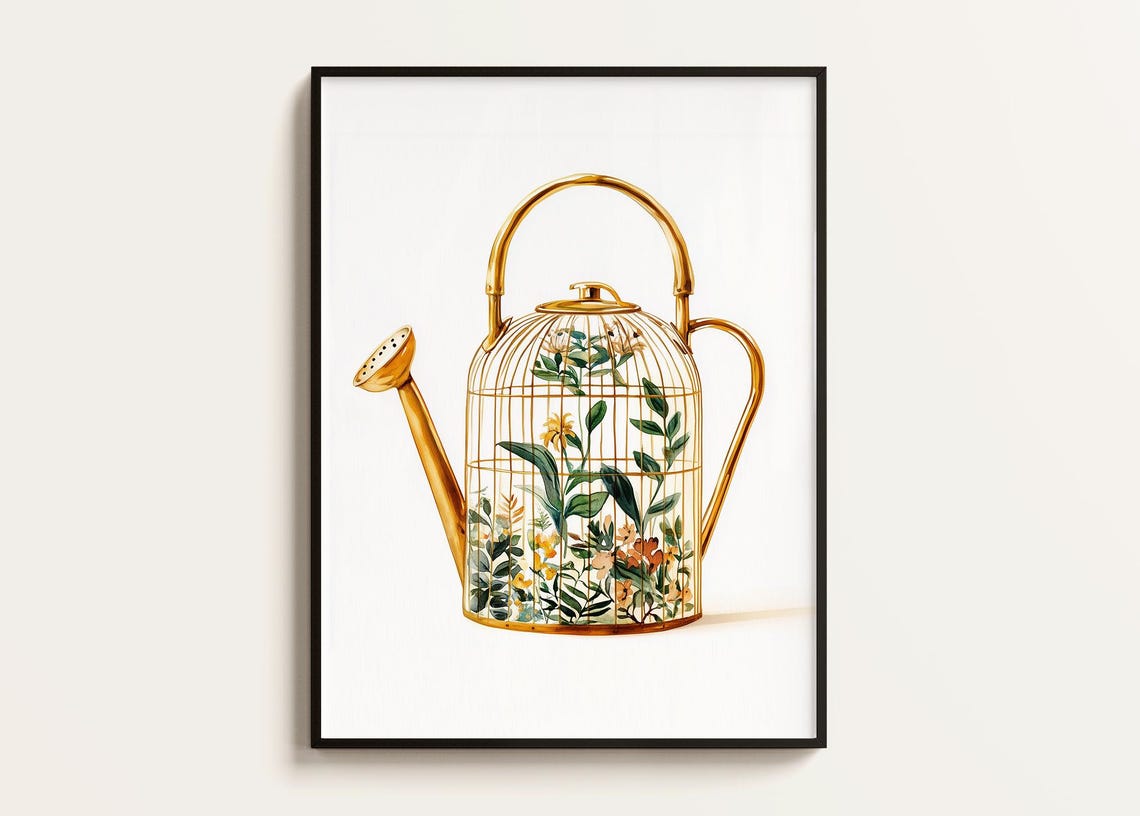 Vintage Houseplant Water Can, Botanical Art Print
