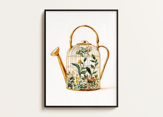 Vintage Houseplant Water Can, Botanical Art Print