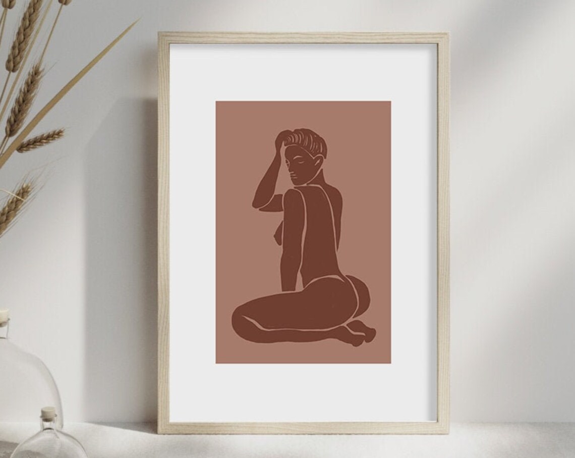 Terracotta Seated Woman Silhouette Dusty Rose Figure Wall Art