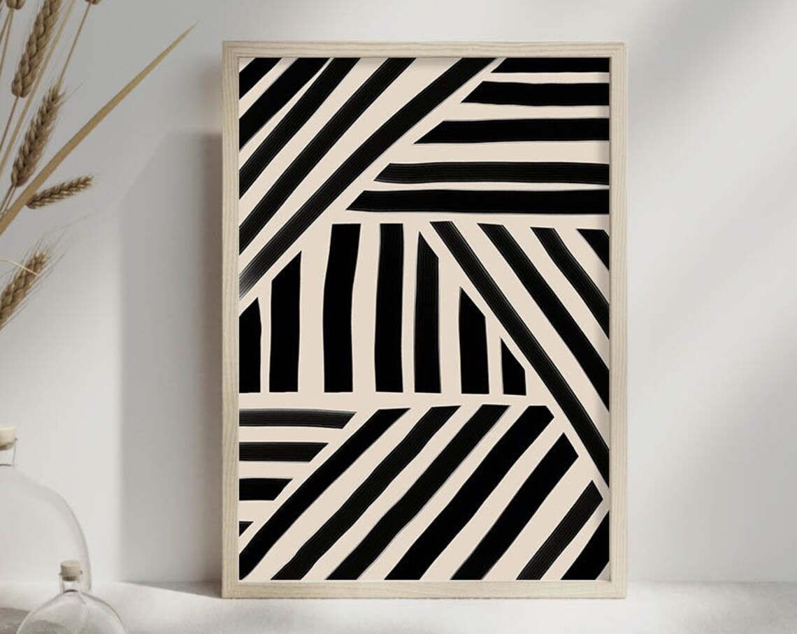 Beige Black Abstract Line Art Print, Boho Decor - Image 3