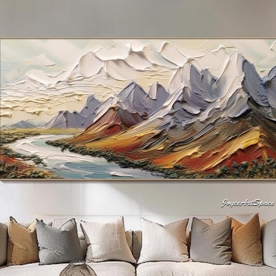Abstract Mountain Landscape Oil Painting 3d Textured Palette Knife Artwork Modern Wall Decor For Living Room Large Mountain Wall Art