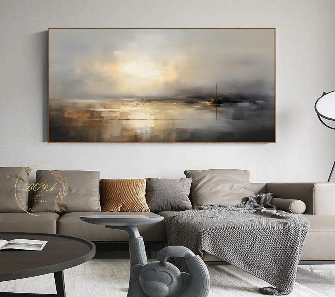 Golden Misty Seascape with a Distant Sailboat on the Horizon Poster - Image 5