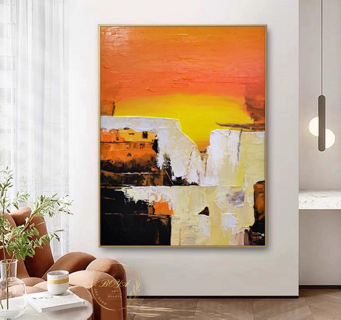 Orange Sunset Over White Cliffs Abstract Landscape Artwork Poster - Image 4