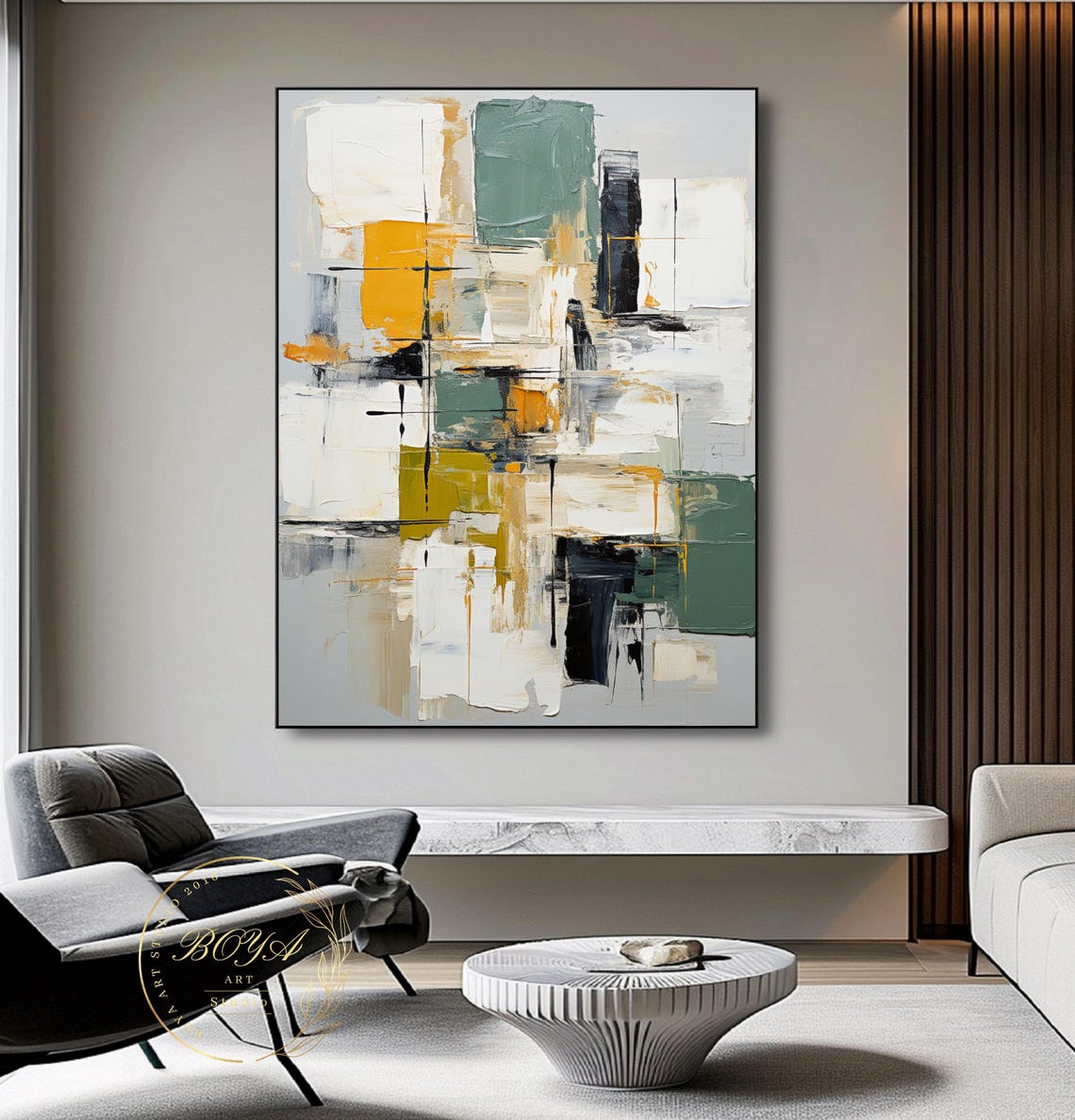 White Sage Mustard Black Modern Geometric Abstract Painting Poster - Image 4