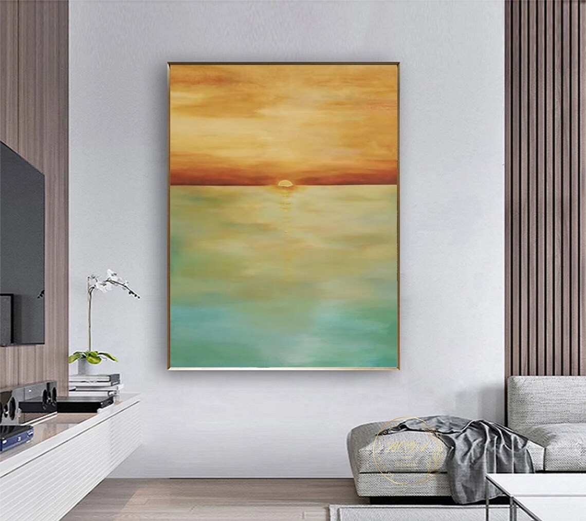 Sunset Abstract Seascape Art Print, Green Sea - Image 5