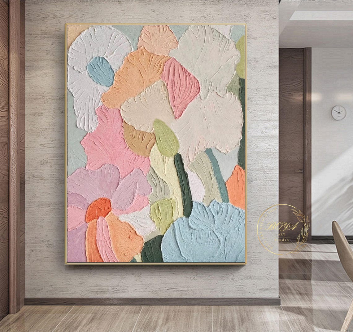 Joyful Multicolor 3D Impasto Flower Petals Abstract Floral Poster - Image 4