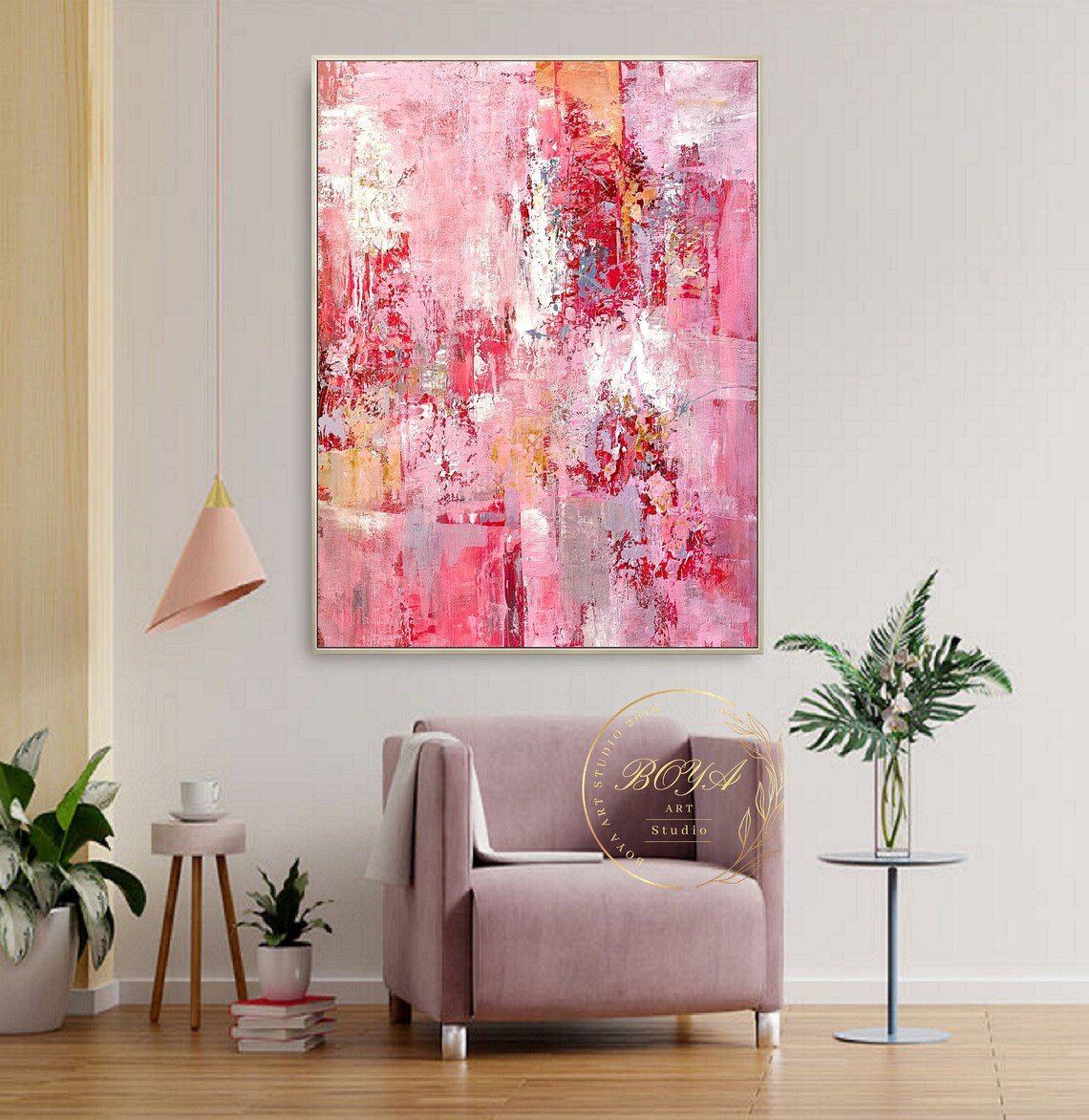 Pink Abstract Painting, Modern Pink Wall Art Print - Image 4