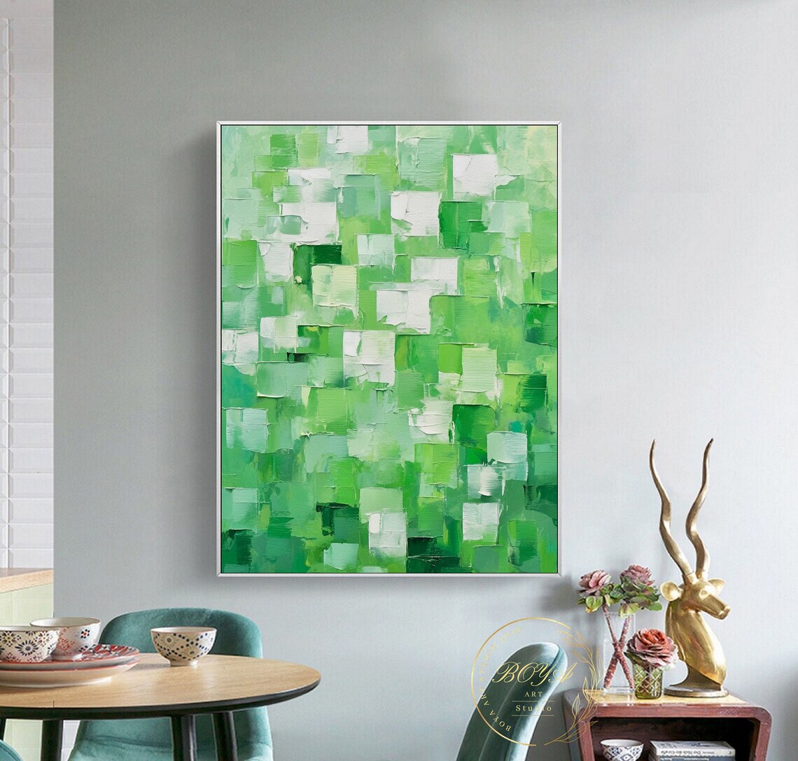 Emerald Green Wall Art Large Green Abstract Painting Green Textured Art Emerald Wall Painting White Textured Painting Green Painting - Image 5