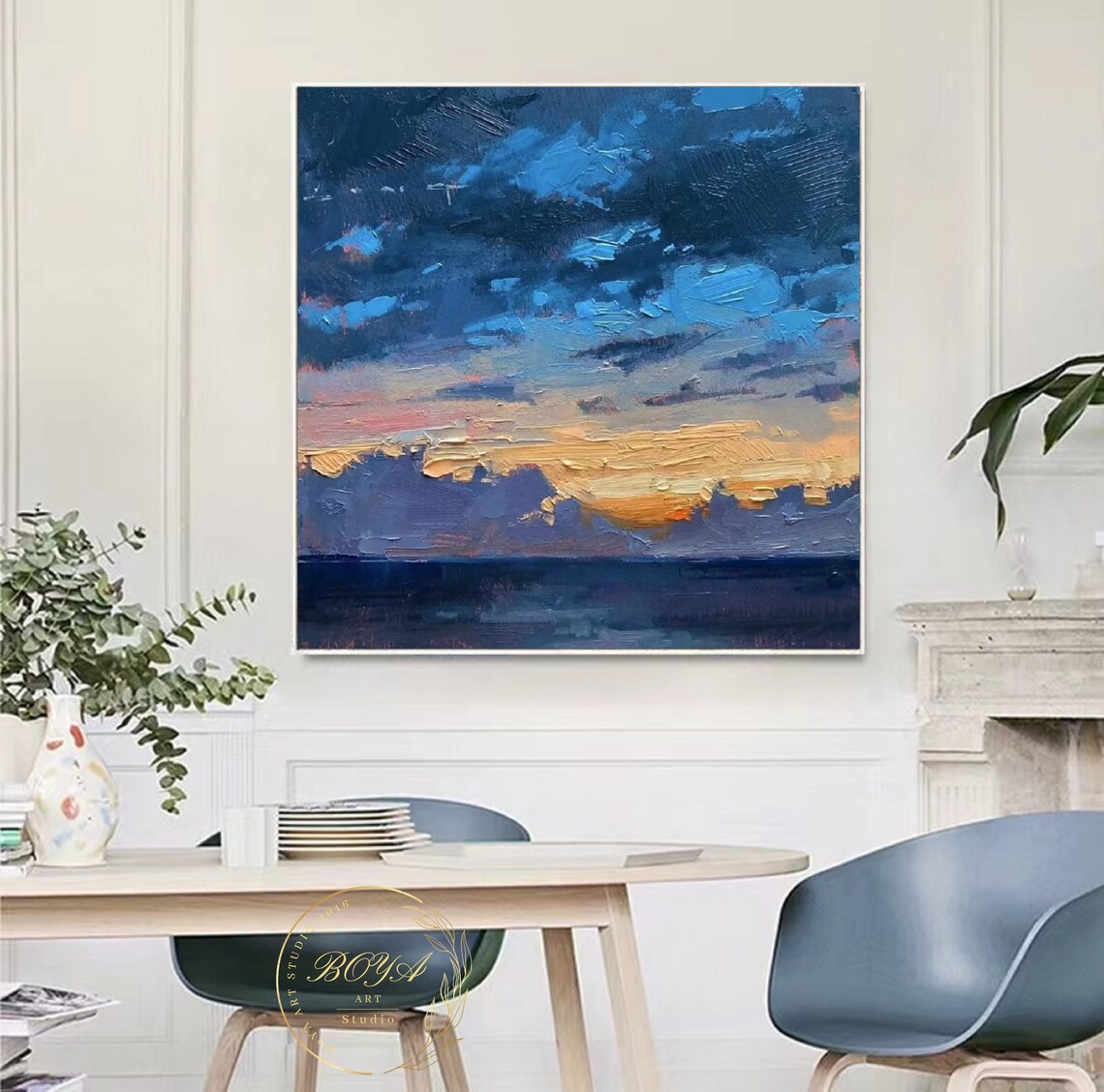 Blue Abstract Sky and Ocean Texture Art Print - Image 2