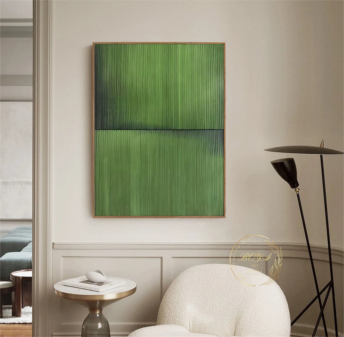 Large Green Textured Abstract Art Print, Minimalist - Image 2