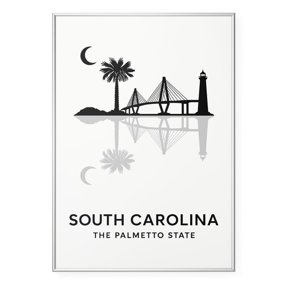 South Carolina The Palmetto State Black Silhouette Skyline Poster