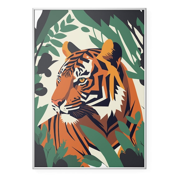 Tiger Peering Through Jungle Leaves Bold Safari Wildlife Poster