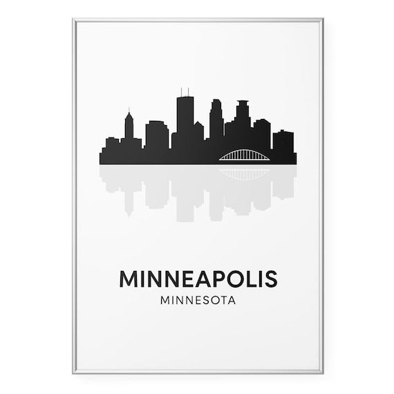 Minneapolis Minnesota Skyline Bridge Minimalist Black White Poster