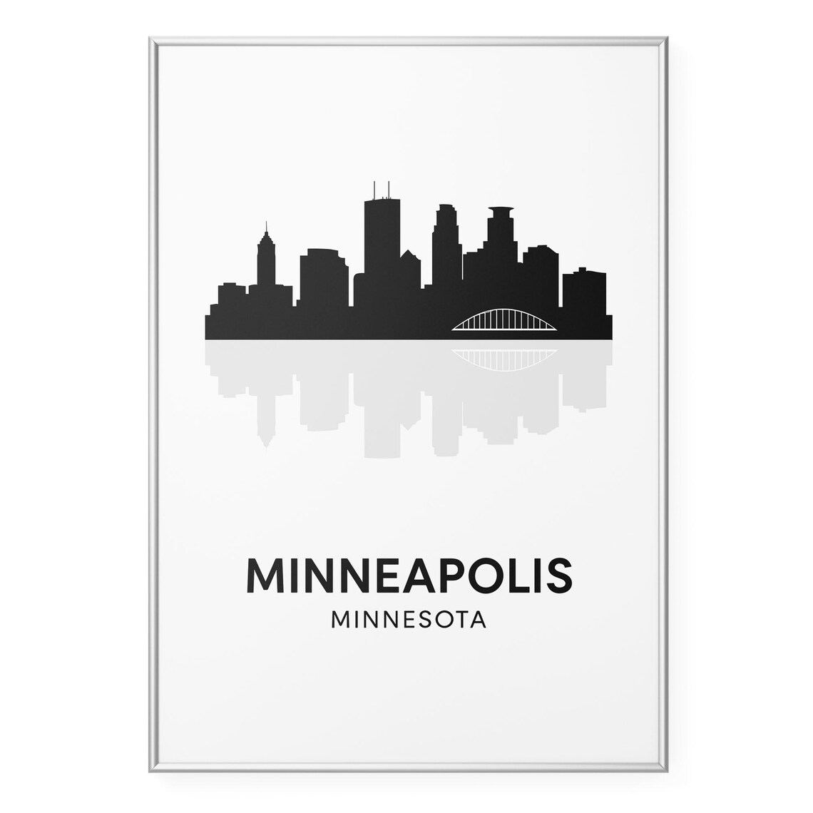 Minneapolis Minnesota Skyline Bridge Minimalist Black White Poster