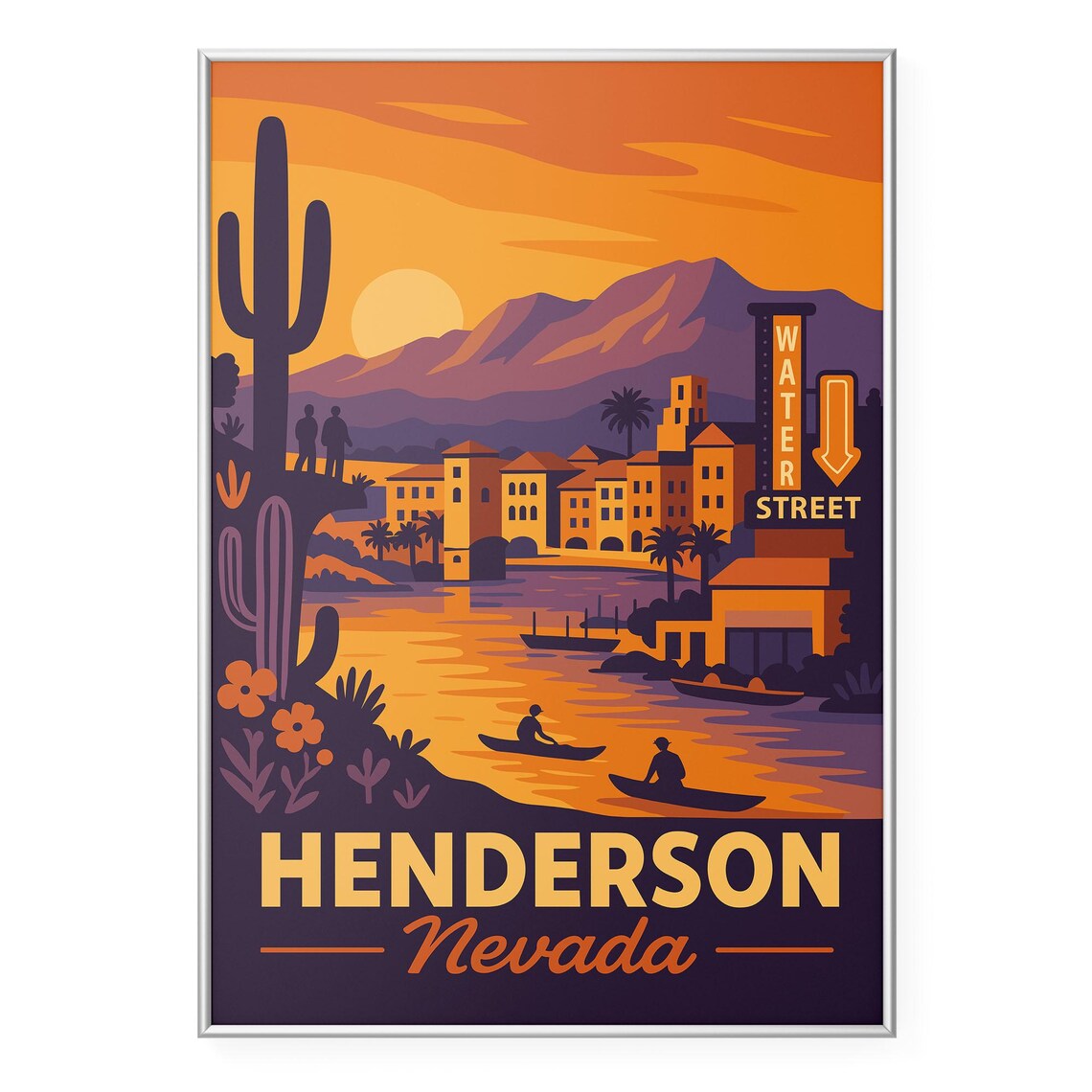 Henderson Nevada Water Street Sunset Desert Retro Travel Poster