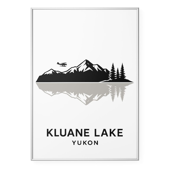 Kluane Lake Yukon Mountain Peak and Biplane Silhouette Nature Poster