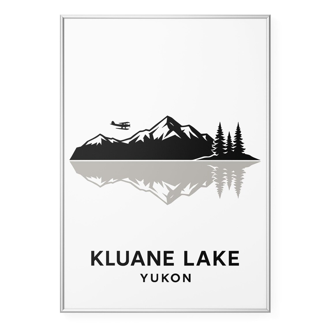 Kluane Lake Yukon Mountain Peak and Biplane Silhouette Nature Poster
