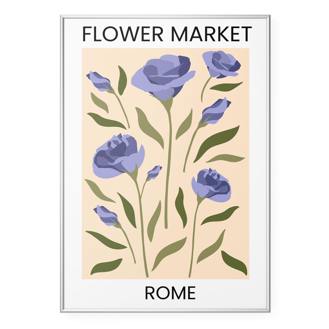Flower Market Rome Purple Blossom Botanical Italian Travel Art Poster