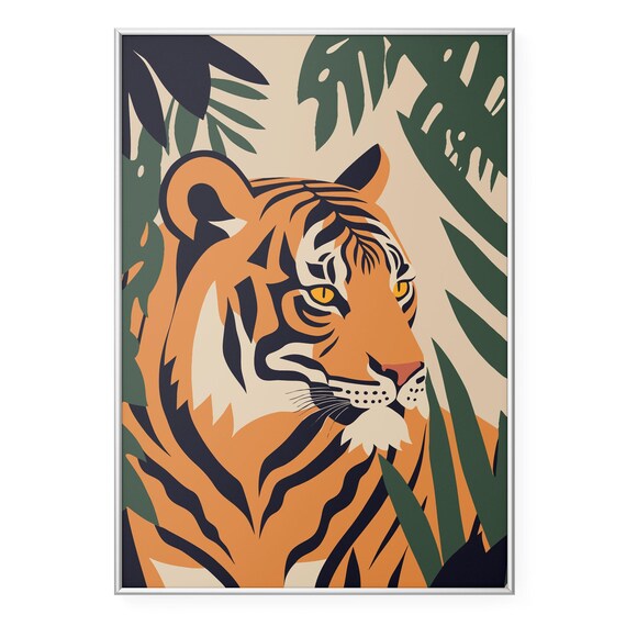 Modern Jungle Tiger Wall Art Print Bold Wildlife Animal Poster Safari Big Cat Home Dcor Contemporary Graphic Illustration