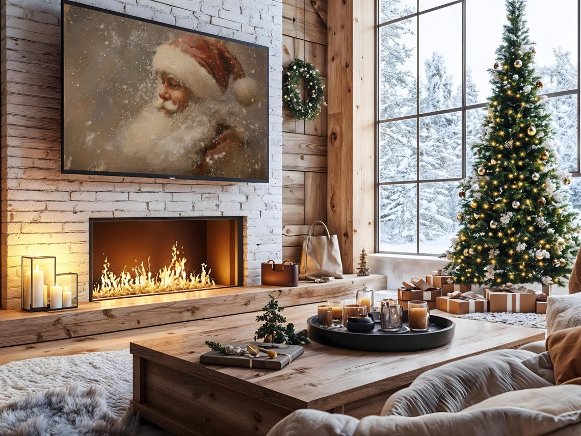 Santa Claus Snowy Night Vintage Christmas Portrait Wall Art Poster - Image 3