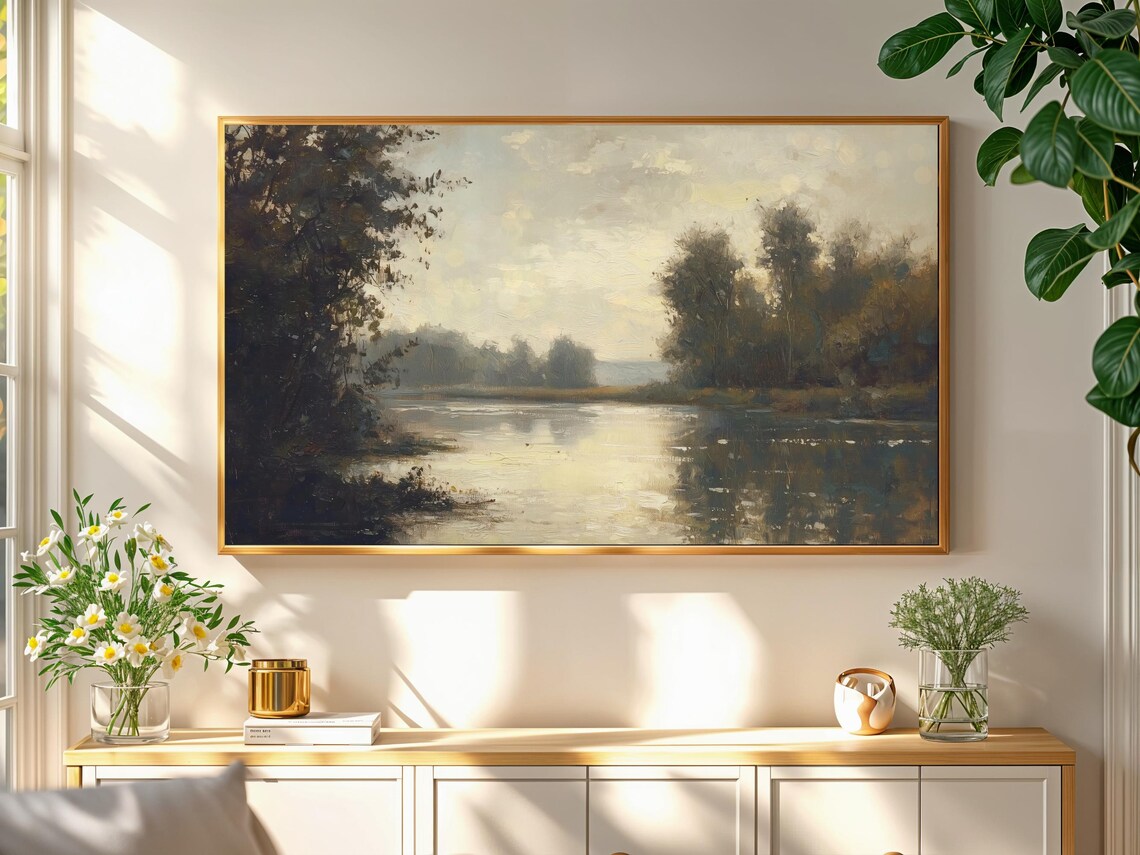 Vintage Lake Landscape Art Print, Rustic Moody Scene - Image 2